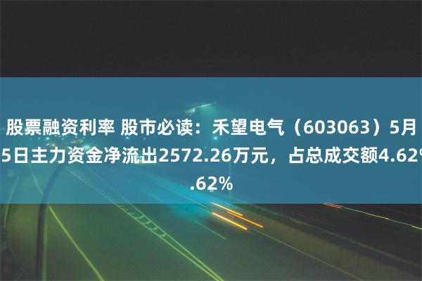 股票融资利率 股市必读：禾望电气（603063）5月15日主力资金净流出2572.26万元，占总成交额4.62%