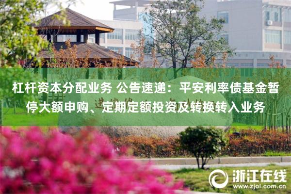 杠杆资本分配业务 公告速递：平安利率债基金暂停大额申购、定期定额投资及转换转入业务
